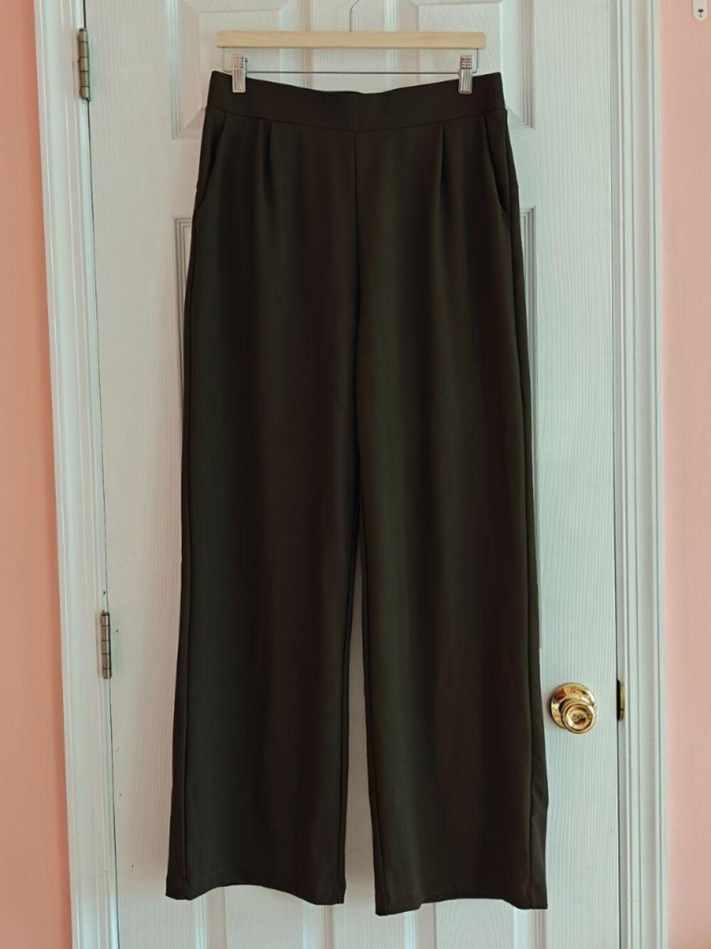 HALARA Flex DayStretch Wide Leg Pleated Work Pants Olive Green Large Tall